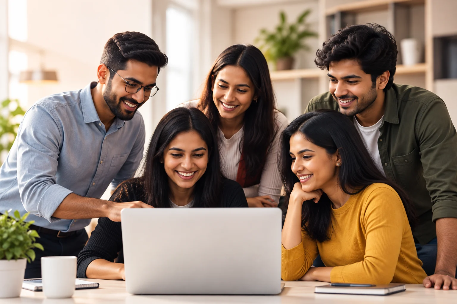 Digital marketing agency: Indian digital professionals collaborating around a laptop