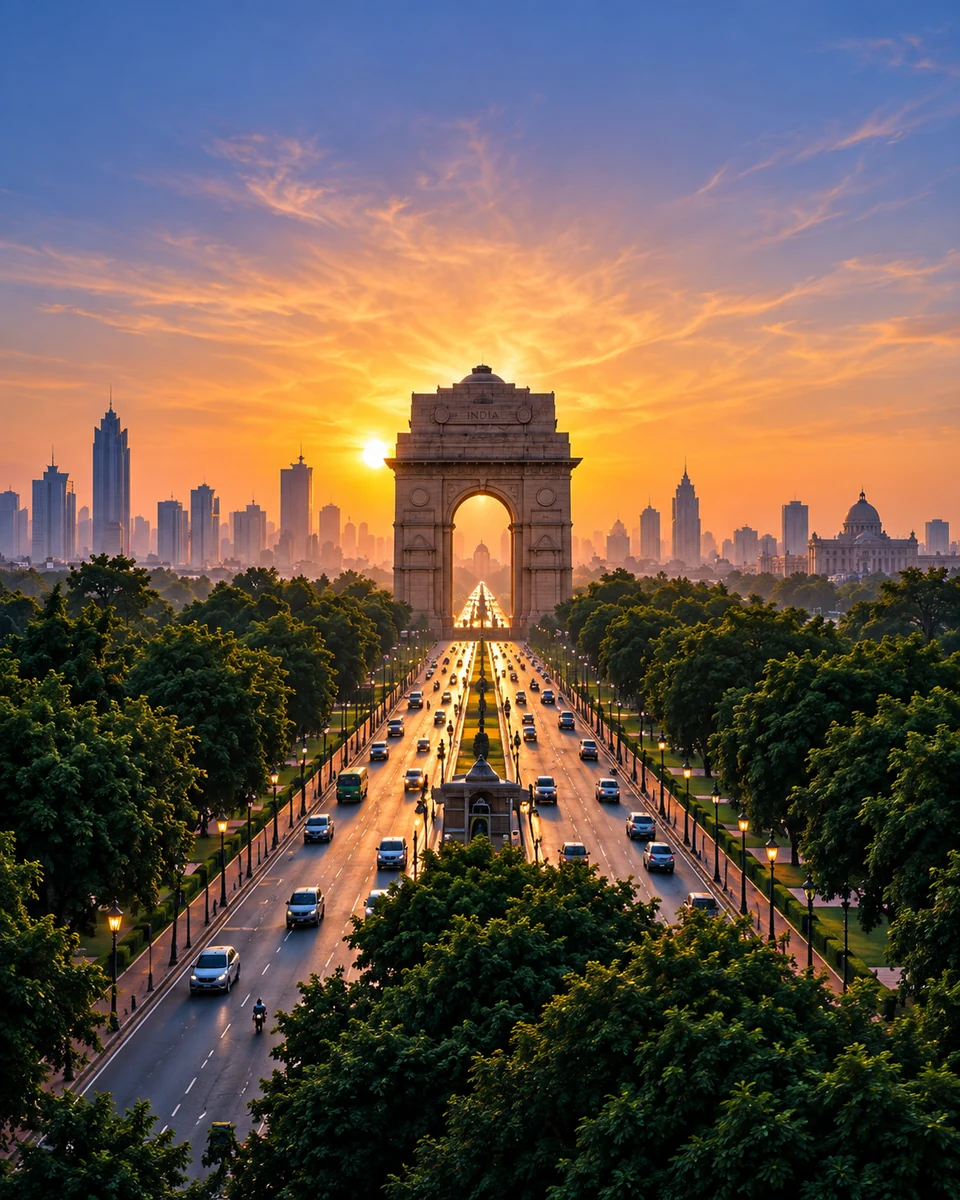 Digital marketing agency: India Gate and the Delhi skyline at sunset