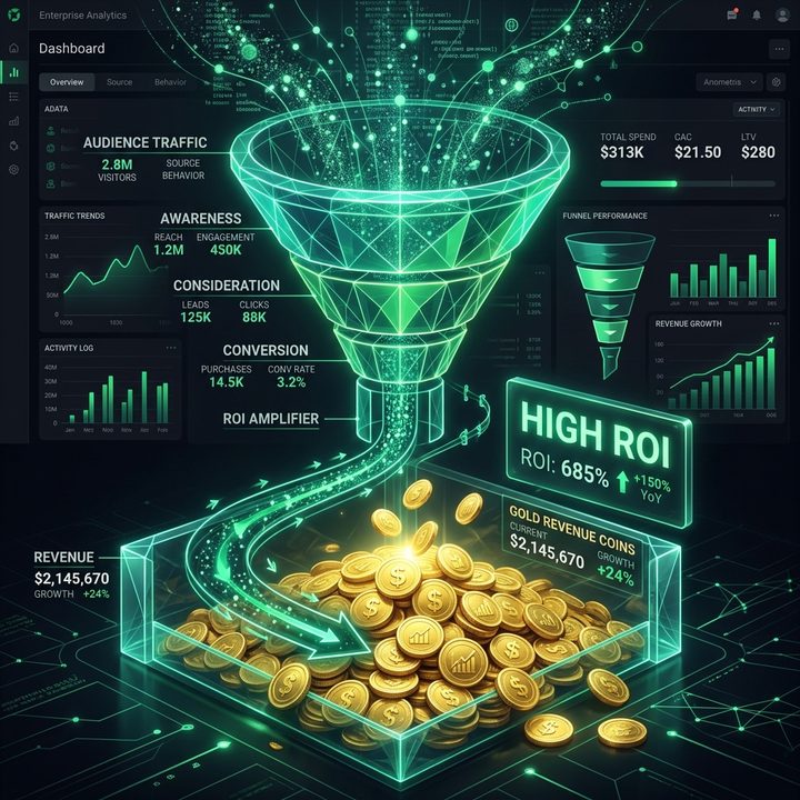 Omnichannel digital marketing ROI framework attributing revenue across paid, organic and email