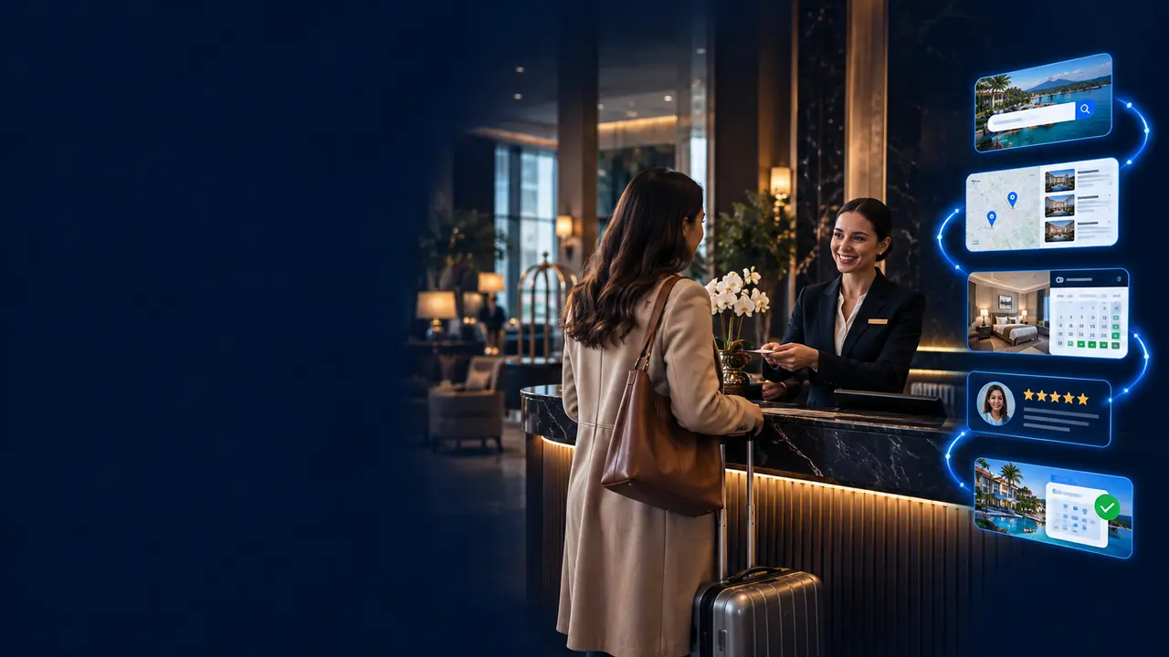 SEO for Hotels & Hospitality: Hotel SEO services showing travel discovery, room availability and direct bookings