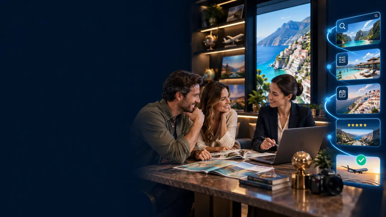 SEO for Travel Businesses: Travel SEO services showing destination discovery, itinerary selection and booking conversion